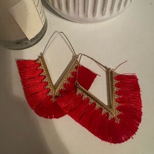 Red and gold fringe earring